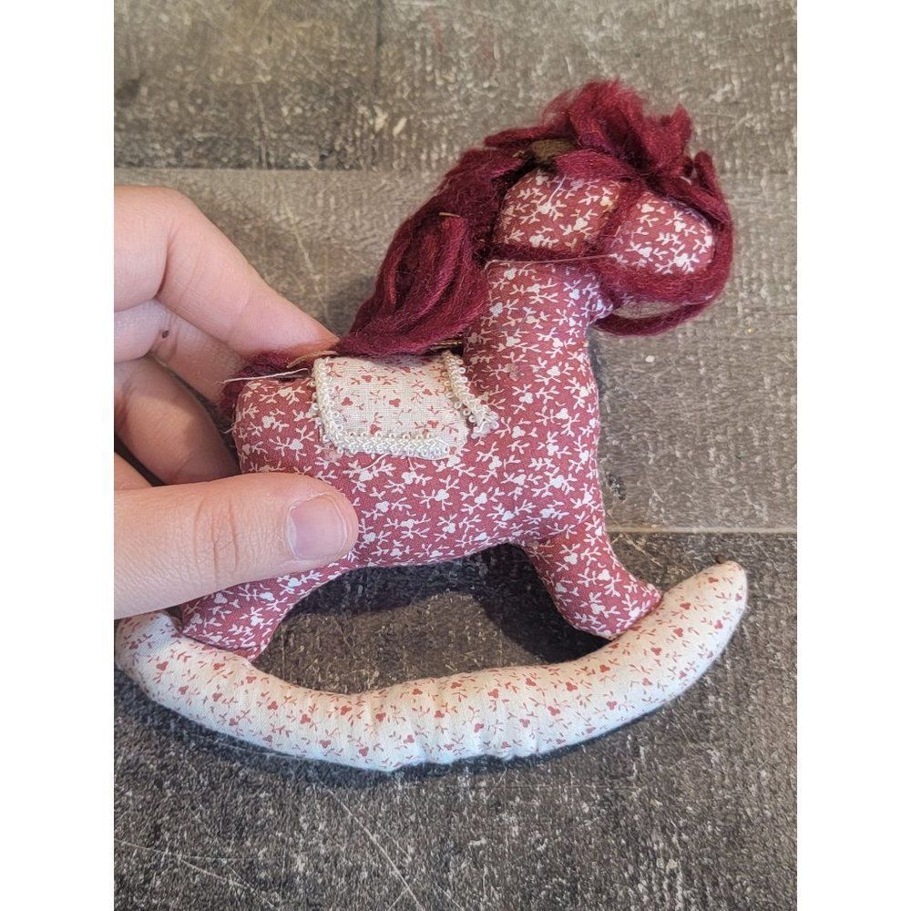 Handmade plush red floral rocking horse ornament Xmas decor